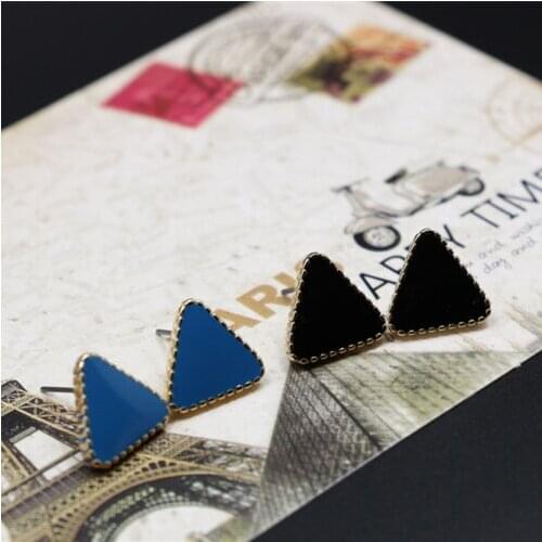 Free Shipping New Design gold planted blue&black triangle drip earrings stud