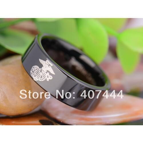 Free Shipping YGK JEWELRY Hot Sales 8MM Black Pipe Military Army Marines New Mens Tungsten Carbide Wedding Ring