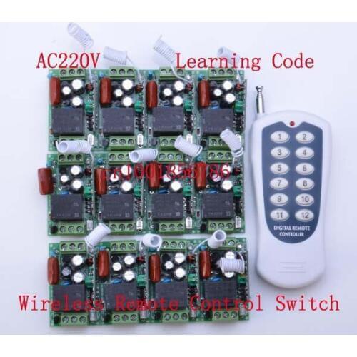 220V 12CH Radio Wireless Remote Control Switch light lamp LED ON OFF 12 Receiver &1 transmitter Learning Code Output Adjusted