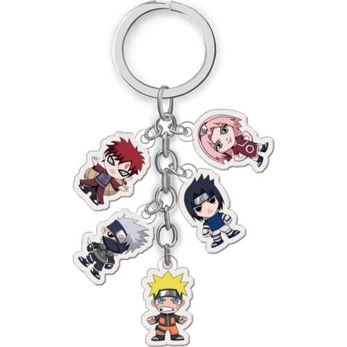 5PCS/Set Anime Collection Key Buckle Ninja Garra Uchiha Sasuke Haruno Sakura Keychain Comic Figure Transparent Pendants Key Ring
