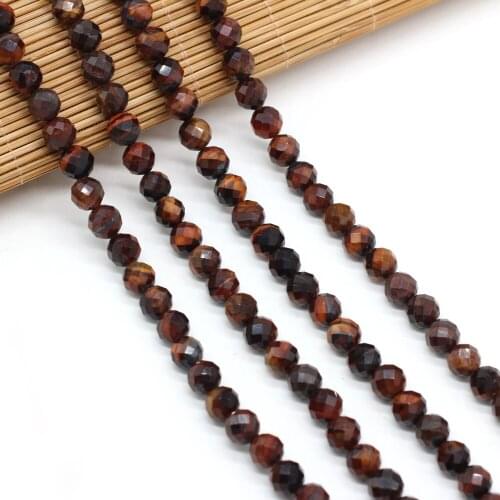Natural Stone Beads Round Shape Faceted Tiger Eye Stone Loose Spacer Beaded For Jewelry Making DIY Bracelet Necklace Accessories
