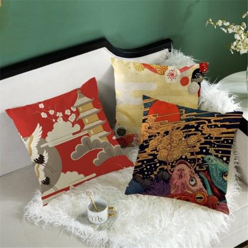 Fuwatacchi Decorative Linen Pillow Cover Ancient Crane Photo Throw Pillowcases for Living Room Bedroom Sofa Chair Cushion Covers
