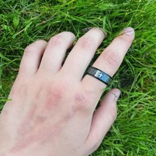 Retro Christian Jesus Single Titanium Scripture Cross Ring Stainless Steel Black Prayer Choker Cross Couple Ring Men Woman Gifts