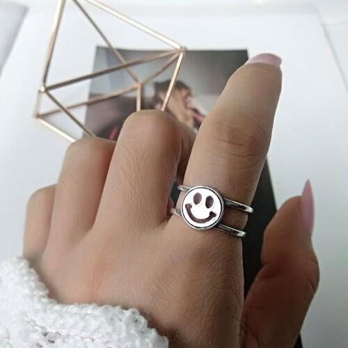 New Trendy Tarnish Free Plated Stainless Steel Smiley Face Ring Cute Positive Gold Smile Ring for Women Wedding Ring
