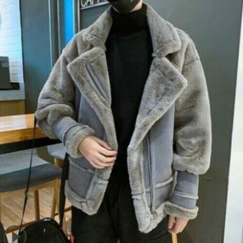 Autumn Winter Fashion Warm Jacket Men Coat Streetwear Hip Hop Warm Lining Lapel Leather Outwear Coat Vintage Minimalist Outwear