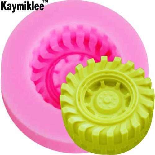 Kaymiklee M652 1PCS Hot Round Tire shape Silicone Fondant Mold Cake Decorating Tools 3D Car wheels Chocolate Molds handmade
