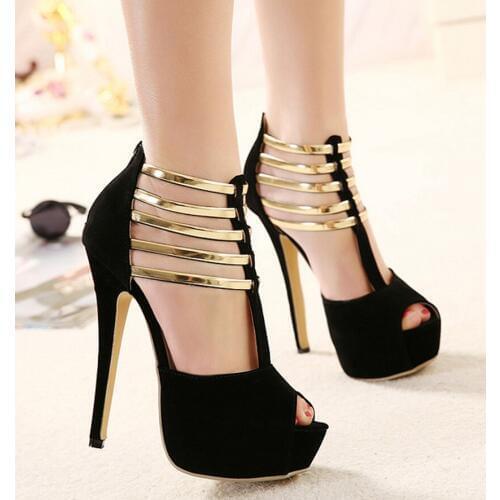 2019 new large size high heel metal sandals fish mouth waterproof platform nightclub stiletto shoes