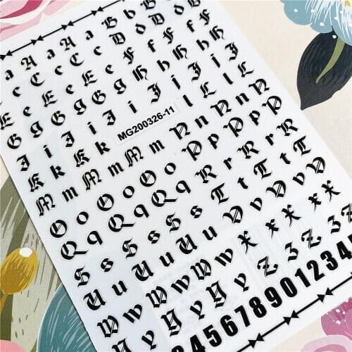 MG200326-11 Black and white English letters A to Z 3D Back glue Nail decal Nail sticker Nail decoration Nail art Nail ornament