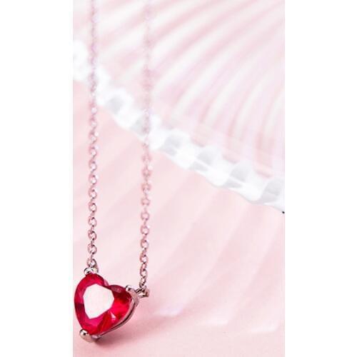 MloveAcc 925 Sterling Silver Romantic Red Crystal Heart Pendant Necklaces for Lover Wedding Party Cute Fashion Jewelry