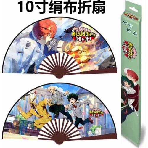 My hero academia folding fan toy 10"/33cm Anime Bamboo Silk Cloth Hardcover Hand Fan toy gift
