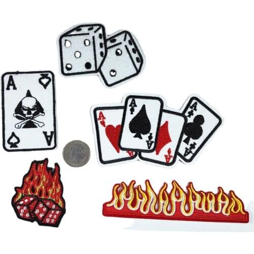 New Flame Raging Fire Dice Human Skeleton Poker Patches for Clothing Punk Wind Diy Coat Hats Back Rubber Embroidery Badges