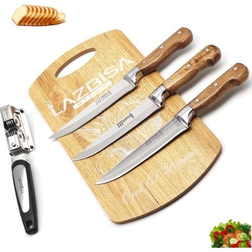 Knife Chef Knife Set of 5 Kitchen Knives Sharpener Cutting Board Meat Bread Vegetable Fruit Knife