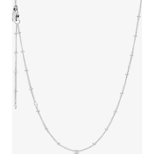 Genuine 925 Sterling Silver Beaded Chain Necklace for Women Fine Jewelry Statement Necklaces Colgantes Collier Femme