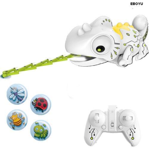 EBOYU 777-618 RC Robotic Chameleon Toy with Multi Colored LED Lights and Bug Catching Action RC Robot Hungry Chameleon Pet Toy
