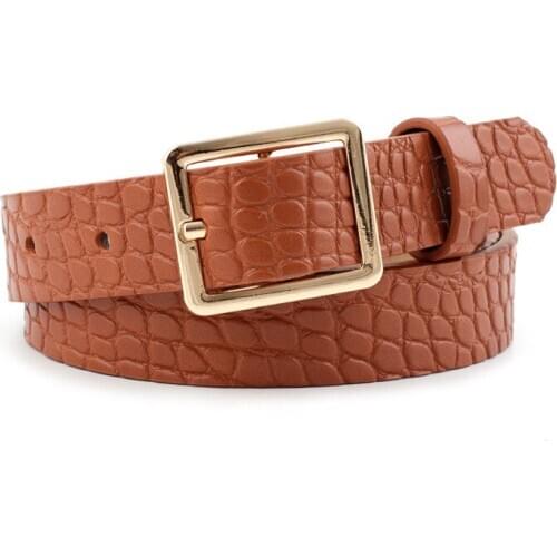 New Crocodile Pattern Belt Womens Fashion Wild Decoration Ladies Square Buckle Jeans Dress Belt