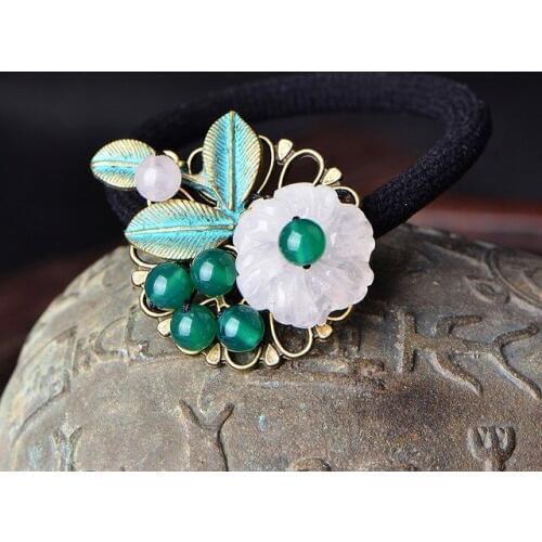 Ethnic Style Retro Head Rope Delicate Green Onyx Original Hair Circle Fresh Small Fairy Temperamental Hair Jewelry