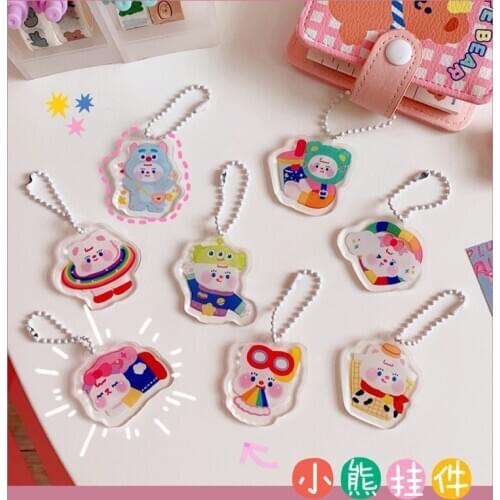 Cartoon Cute White Cream Bear Key Chain Transparent Acrylic Backpack Key Pencil Case Decorative Pendant Student Kawaii ornament