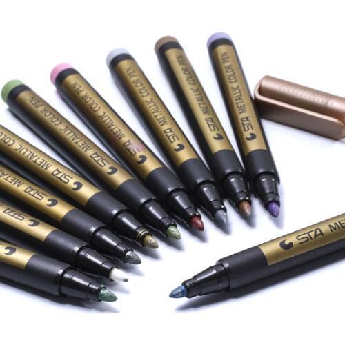 San 10 Colors Metallic Marker Pens for Rock Painting Medium Point Metallic Color Markers for Ceramic Glass Plastic Scrapbooking