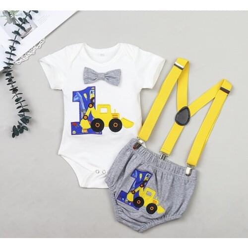 Newborn Baby Boys Gentleman One-year-old Birthday Romper Straps Shorts Outfits Newborn Kids Clothing Childern Clothes