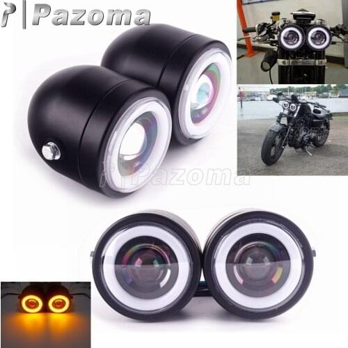 Universal Motorcycle LED Twin Headlight Dual Front Running Light For Harley Suzuki honda Cafe Racer Street Motorbike Headlamp
