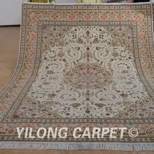 Yilong 8'x10' Antique hereke wool silk carpet pink exquisite handmade wool turkish rug (1330)