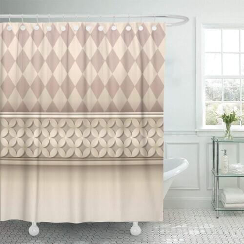 Beige Abstract Remarkable Quatrefoil Plain Wall Decorayion Brown Base Shower Curtain Waterproof Polyester Fabric 72 x 72 Inches