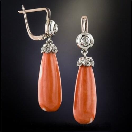Bohemian Antique Coral Color Drop Earrings Beautiful Teardrop Salmon Orange Stone Rhinestone Female Earrings Gifts
