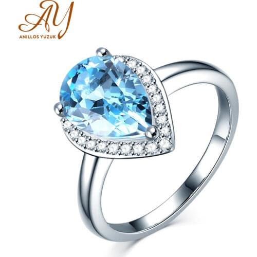 Anillos Yuzuk Silver 925 Jewelry Ring Woman Aquamarine Water Drop Trendy Classic 925 Sterling Silver Ring Jewelry Wedding