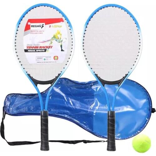 1 Pair Childrens Tennis Racket Set Iron 2 Pieces Alloy Nylon Rackets One Ball with Bag for Beginner Training Outdoor Tennis