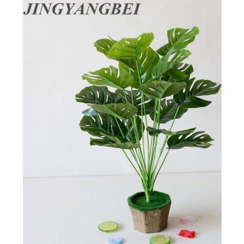 18 Fork Turtle Leaves Bouquet Artificial Plants Home Wedding Party Decoration Plastic Garden Balcony Green Fake Flowers