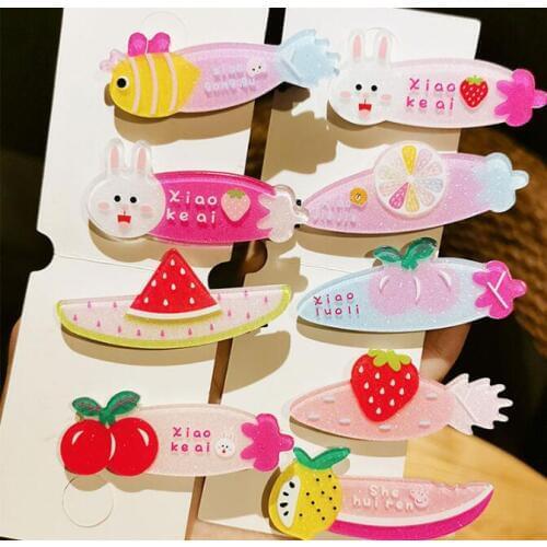 200pcs/lot Acrylic Fruits Cartoon Animals Hair BB Clip Baby Hairpins Hair Accessories HA1105