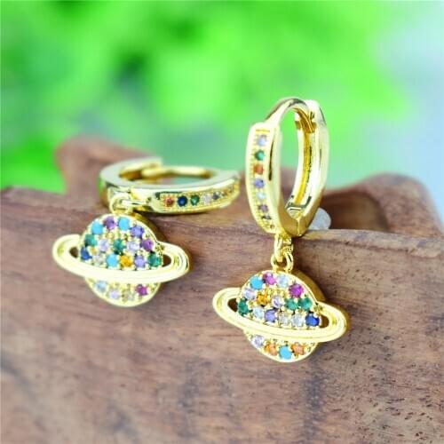2020 Trend Full AAA Rainbow Zircon Saturn Earring Simple Ear Jewelry for Women Girls Gifts