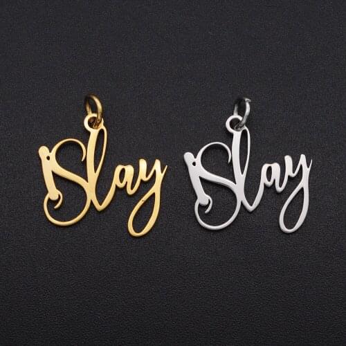 5pcs/lot Small Size Stainless Steel DIY Word Scrip Slay Charms Wholesale Charm for Bracelet diy Jewelry Making Pendant