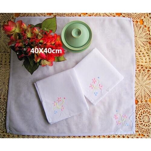 White Handmade Handkerchief 100% Cotton Floral Border Vintage Thin Ladies Embroidered Flower Napkin Wedding Gift