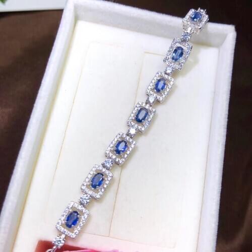S925 silver natural blue sapphire bracelet natural gemstone bracelet fashion Elegant Lovely square women party gift jewelry