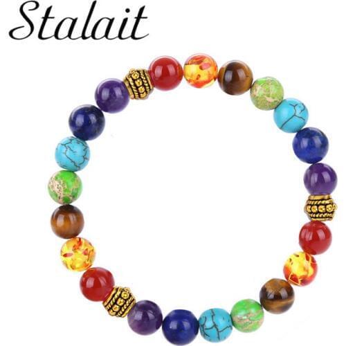 8mm Mix Color Natural Stone Bracelet 7 Chakra CZ Onyx Stone Tiger Eye Stone Beads Bracelet Women Buddha Yoga Bracelet