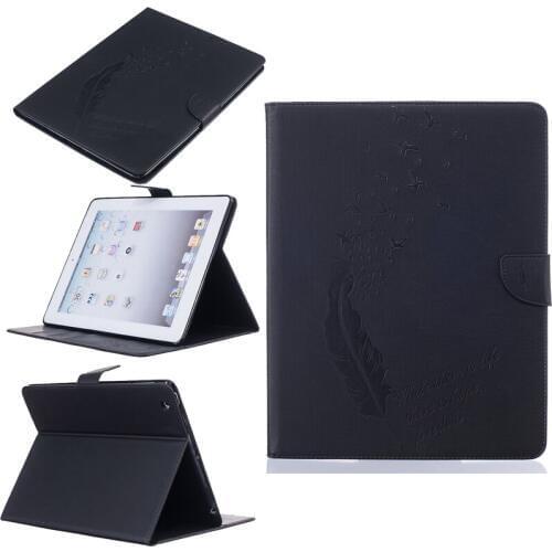 Embossing Bird Feather PU Leather Tablet PC Cases For Apple iPad 2/3/4 Flip Tablet Cases with Wallet Card Holders & Kickstand