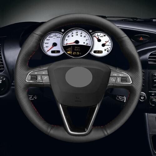 Black Artificial Leather Car Steering Wheel Cover for Seat Leon 5F Mk3 2013-2019 Ibiza 6J Tarraco Arona Ateca