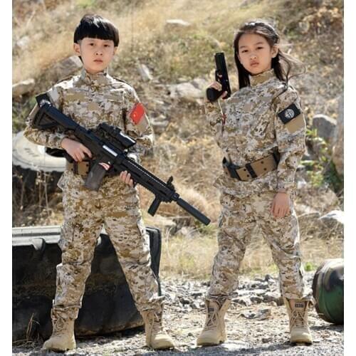 Kids CS Military Training Outdoor Climbing Camping Camo Coat Pants Wearproof Suits Scouts Children Tactics Shirt Trousers Sets