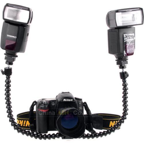 Macro Photography Tripod Head with Flexible Double Flash Stand Bracket Hot Shoe Holder 1/4 Screw Mount