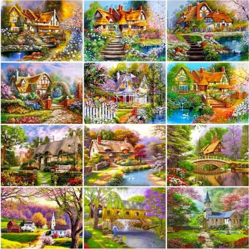 HUACAN DIY Paint By Number House Landscape Pictures By Number Drawing On Canvas HandPainted Art Gift Kit Home Decor