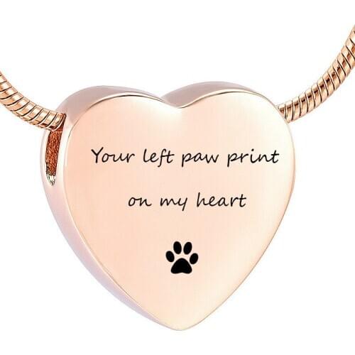 IJD197 Custom Engrave Stainless Steel Heart Urn Necklaces Pet Dog Paw Print Cremation Necklace Memorial Pendant Ashes