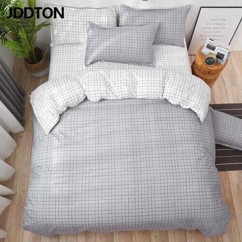 JDDTON Classical Bedding Set Grey Gray Small Lattice Bed Linen Duvet Cover Set AB Side Bed Sheet Set Pillowcase Cover BE072