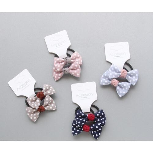 2PCS New Wave Point Bowknot Princess Kids Elastic Hair Bands Baby Headdress Children Hair Ropes Girls Hair Accessories