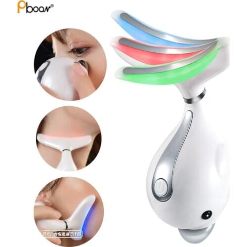 Facial Neck Massager 3 Different Colors LED PhotonTherapy Heating Face Neck Wrinkle Removal Beauty Device Reduce Double Chin