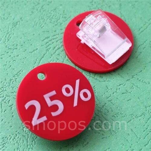 Reusable Acrylic Clip On Discount Tags, plastic sale tag shoes garment bag round disck label price percentage off promotion sign