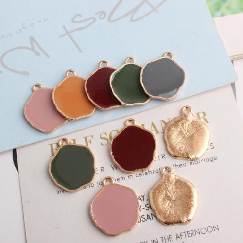Fashion Irregular Round Pendant Elegant Enamel Korean Gold Charms DIY Accessories For Handmade Women Earrings Necklace Jewelry