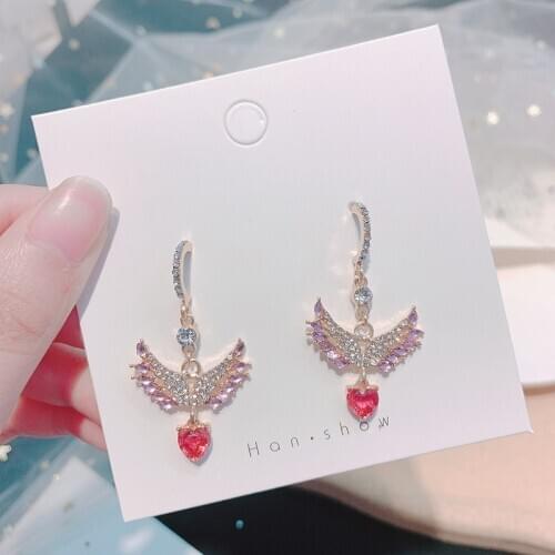 MWsonya New Korean Temperament Sweet Angel Wings Rhinestone Pendant Earrings Elegant for Women Love Earrings Jewelry Gifts