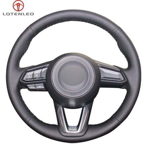 LQTENLEO Black Genuine Leather Car Steering Wheel Cover for Mazda 3 Axela 2017 2018 Mazda 6 Atenza 2017 2018 CX-5 CX5 2017