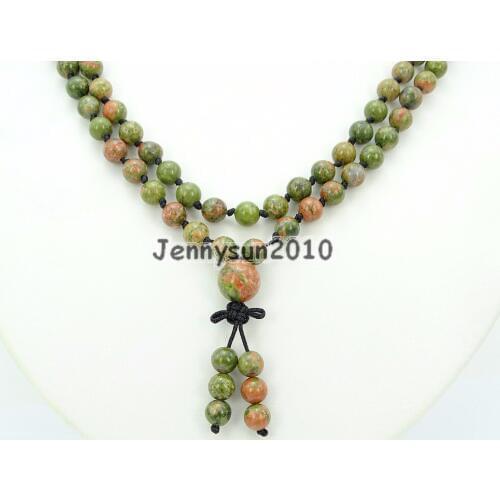 Natural Unakite 6mm Gems Stone Buddhist 108 Beads Prayer Mala Knot Necklace Multi-Purpose 5Strands/Pack